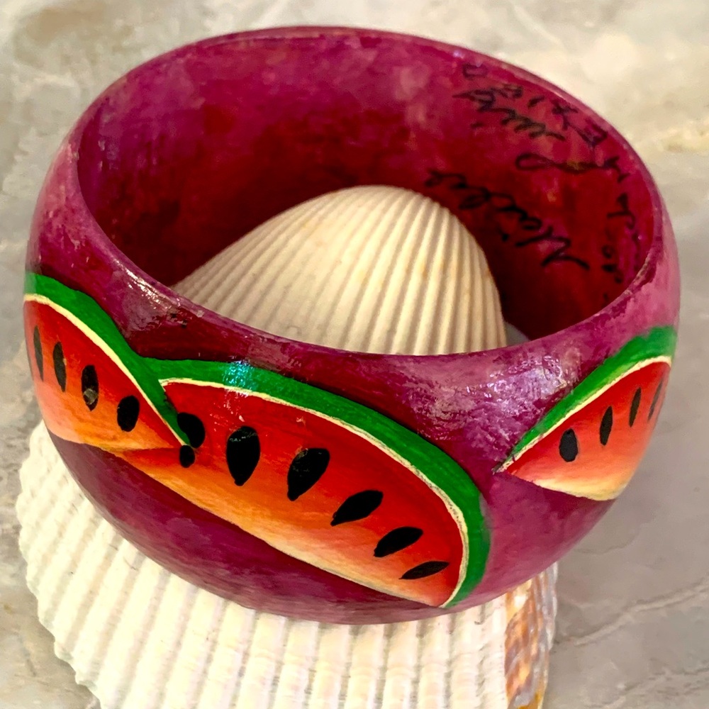 Vintage Papier Mache’ Hand Painted Watermelon Bangle Bracelet